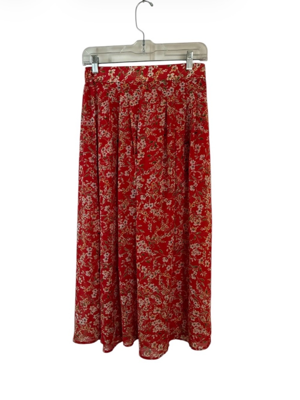 Berthie Paris Maxi Skirt Floral Red/Orange Sheer High Slit Long Sz M